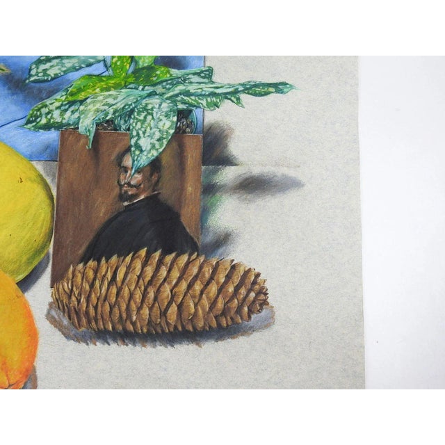 Realism 1981 Phil Richards Still Life With Portrait Pastel Painting For Sale - Image 3 of 6