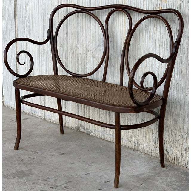 20th Century Bentwood Sofa in the Style, Circa 1925, Caned Seat