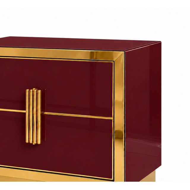 Not Yet Made - Made To Order Burgundy Glass Bedside Cabinets with Brass Handles from Justfurnituress SRL, Set of 2 For Sale - Image 5 of 11
