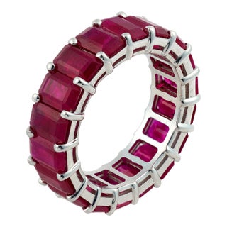Gia 11.00 Carat Burma Ruby 18k White Gold Eternity Band, Size 7 For Sale