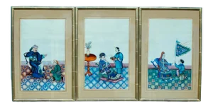 Trio of Fine Chinese Export Paintings on Mulberry Pith Paper, 19th Century
