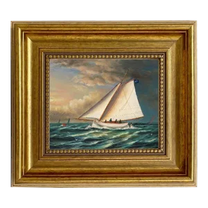 Contemporary Nautical Racing Boat Print on Canvas, Framed