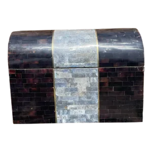 Karl Springer Style Tessellated Horn Stone & Fossilized Coral Dome BoxStone Box