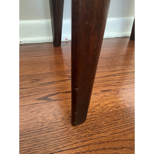 Attributed Edmond J Spence Midcentury MCM Teak and Leather Stool Ottoman For Sale - Image 9 of 10