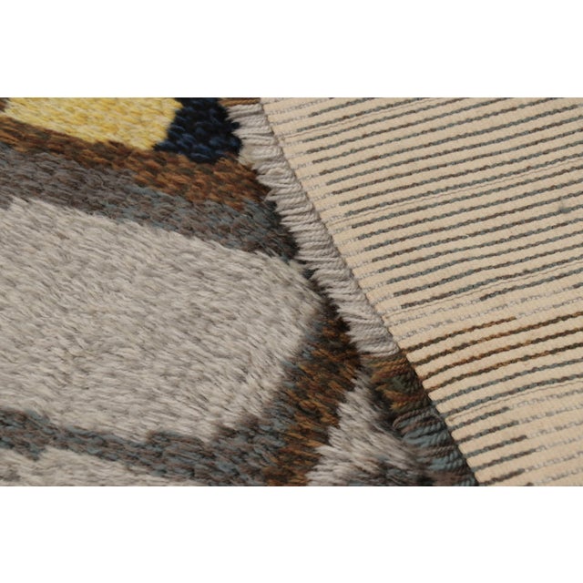 Beige Vintage Swedish Rya Rug With Gray and Brown Geometric Grid - Rug & Kilim For Sale - Image 8 of 10