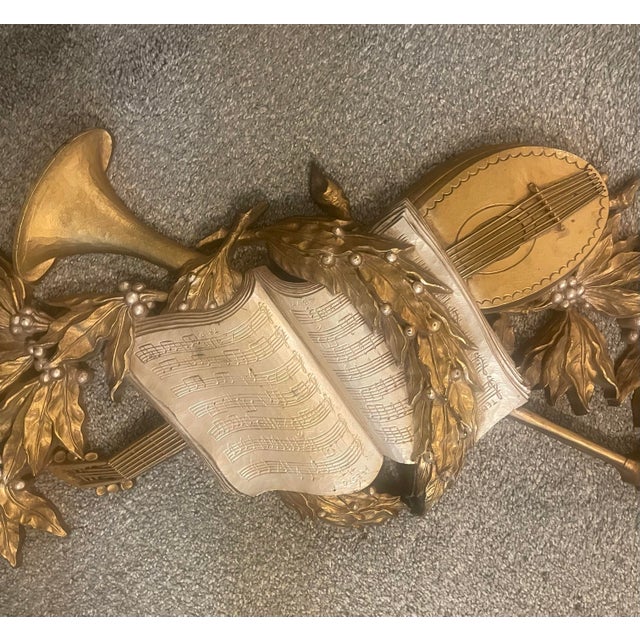 Hollywood Regency Vintage Burwood Gold Musical Instruments & Sheet Music Wall Plaque 45” For Sale - Image 3 of 7