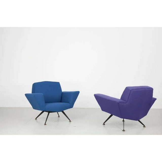 Geometric pair of armchairs from the 1950s. The "Model 530" was manufactured in Pistoia-Quarrata by Studio Tecnico Italy...