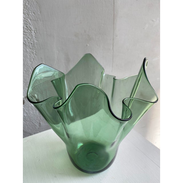 Vintage Green Blown Glass Handkerchief Vase, Circa 1960s Chairish