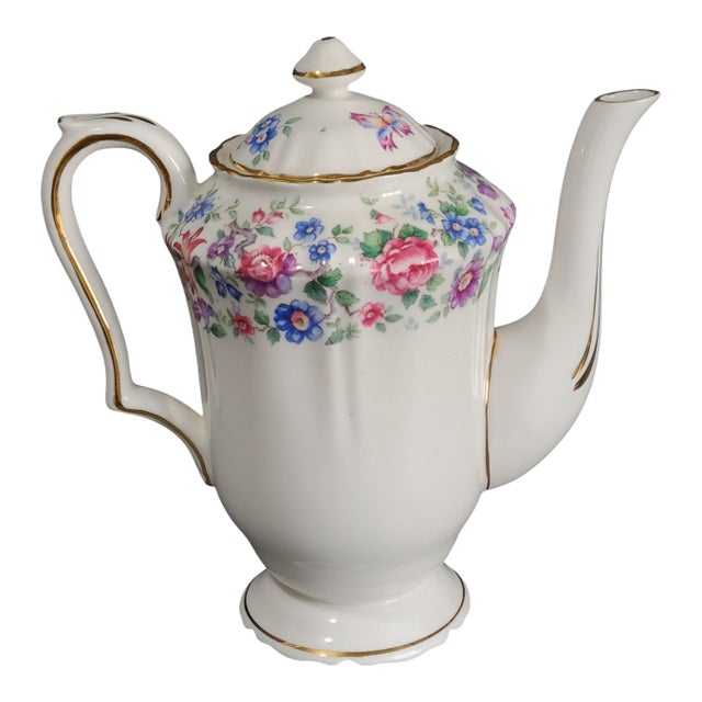 Vintage Royal Crown Staffordshire Fine Bone China Floral Springtime Coffee Pot For Sale