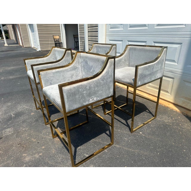 Set of 4 Erin Counter Chairs in Gray Velvet & Polished Gold – Statements by J For Sale - Image 4 of 12