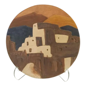 Vintage Fred Evangel Studio Pottery Signed Southwestern Pueblo Sculptural Wall Plate