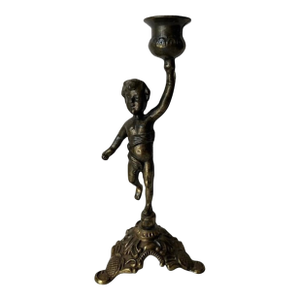 Vintage Brass Cherub Candlestick Holder.