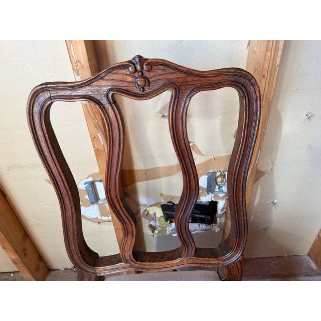 Brown Antique French provincial style Carved Oak Dining Chairs For Sale - Image 8 of 17