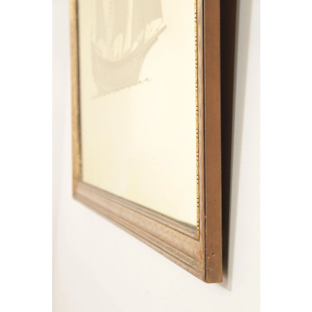 Rococo Vintage Gilt Frame Etched Masted Ship Wall Mirror For Sale - Image 3 of 13