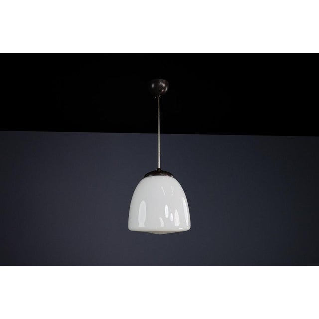 Bauhaus Bauhaus Opaline and Bakelite Pendant Lamp, Czech Republic, 1950s For Sale - Image 3 of 9