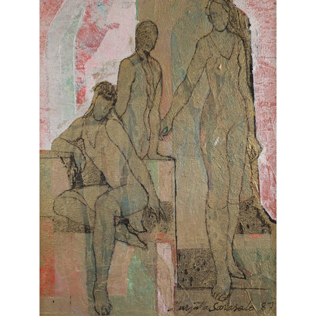 1987 'Dream Reflex' Vintage Semi-Abstract Figurative Oil Painting Finnish Artist Marjatta Sarasalo (1930-2006), Framed For Sale - Image 9 of 11