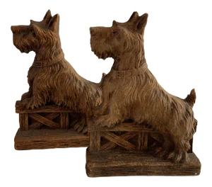 Mid-Century Scotty Dog Syrocco Wood Bookends- Set of 2