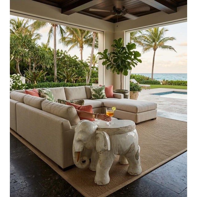 Wood Vintage Carved & Painted Wood Elephant Garden Stool 16” High For Sale - Image 7 of 11