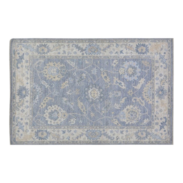 Turkish Oushak Hand Knotted Wool Rug, 4'x6' For Sale