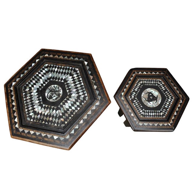 19th Century Moroccan Hexagonal Pedestal Table, 1890s, Set of 2 For Sale - Image 6 of 8