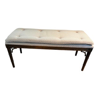 1980s Vintage Faux Bamboo Brown Upholstered Bench For Sale