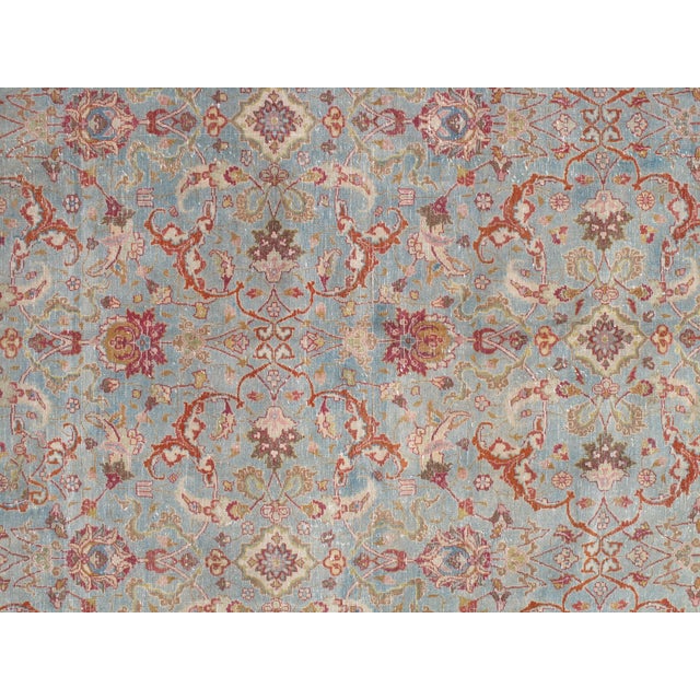 Antique Tabriz Rug, Handmade Oriental Rug in Terracotta, Light Blue, Gold, Green For Sale - Image 15 of 17