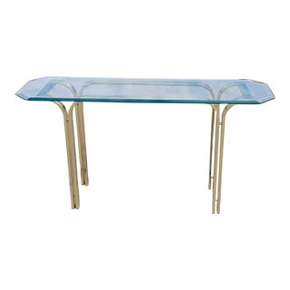 Vintage Brass and Glass Console Table, Mid-Century, Hollywood Regency For Sale