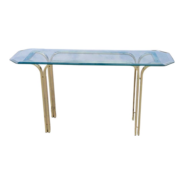 Vintage Brass and Glass Console Table, Mid-Century, Hollywood Regency For Sale