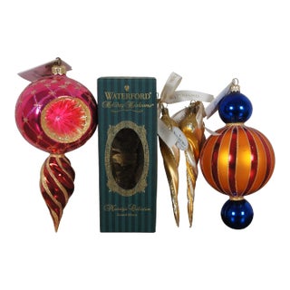Vintage Christopher Radko Circus Stripes Star Reflection and Waterford Gold Icicle Ornaments - Set of 4 For Sale