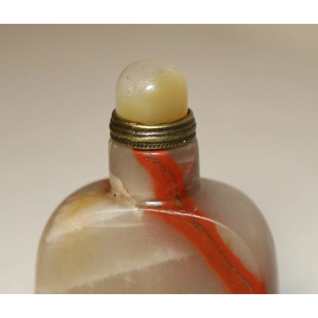 Vintage Chinese Hand Carved Agate Stone Bronze Snuff Bottle Sculpture Trinket For Sale In New York - Image 6 of 11