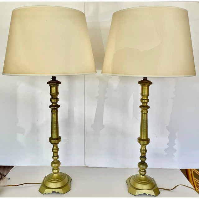 Large English Traditional Brass Table Lamps From 60's For Sale - Image 10 of 10