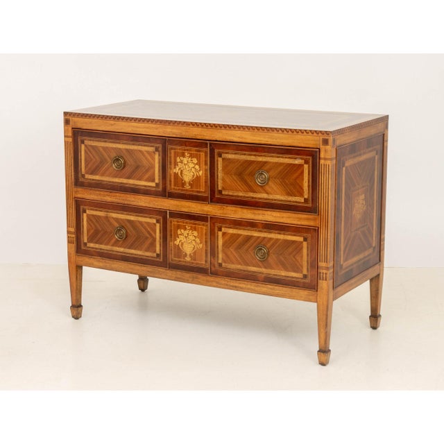 Maitland-Smith Neoclassical Style Marquetry Buffet, with four drawers, label to reverse and interior right side drawer....