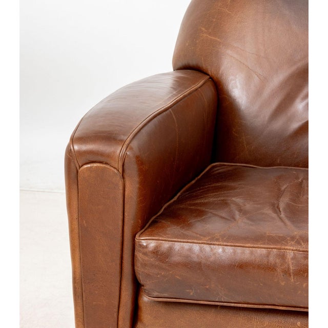Early 20th Century Art Deco Brown Leather Club Chair and Ottoman For Sale - Image 5 of 10