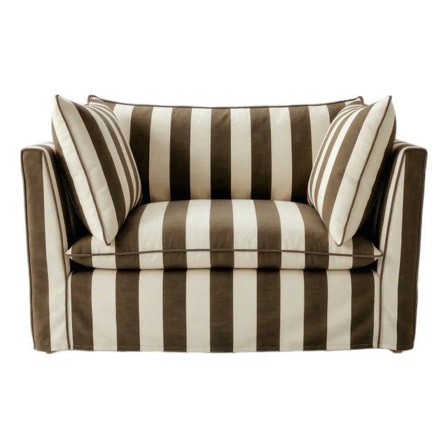 Sophie Conran Coco Loveseat - Chocolate Stripes with Knife Edge Cushion For Sale