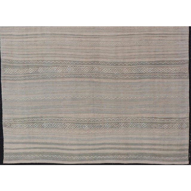 Textured Horizontal Stripe Design Turkish Vintage Kilim Rug in Soft Pastels For Sale - Image 4 of 11