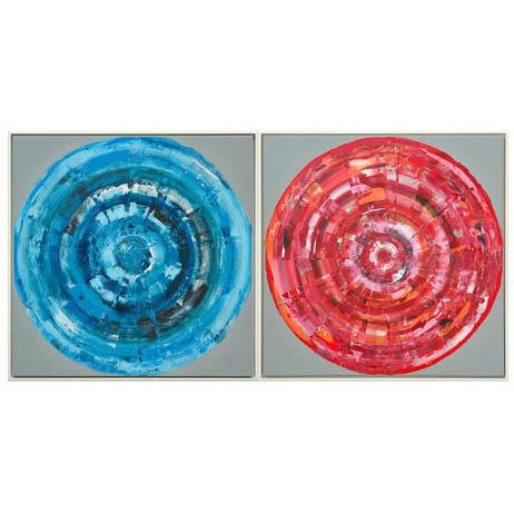 Bernhard Lang, Blue and Red Circles on Gray, Paintings on Canvas, Framed, Set of 2 For Sale - Image 13 of 13