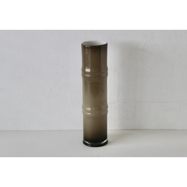 Scandinavian Style Handcrafted Modern Faux Bamboo Gray Glass Vase For Sale - Image 12 of 14