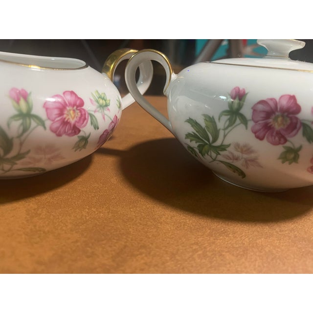 Off-white Vintage Porcelain Cream & Sugar Set by Heinrich & Co (H&c), “Montrose” Pattern With Gold Trim For Sale - Image 8 of 8