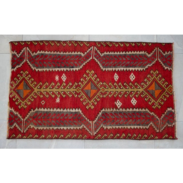 1960s Vintage Sumac Weave Turkish Kilim Rug For Sale - Image 14 of 14