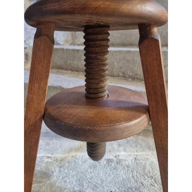 Wood Vintage French Adjustable Stool in Beechwood, 1950s For Sale - Image 7 of 13