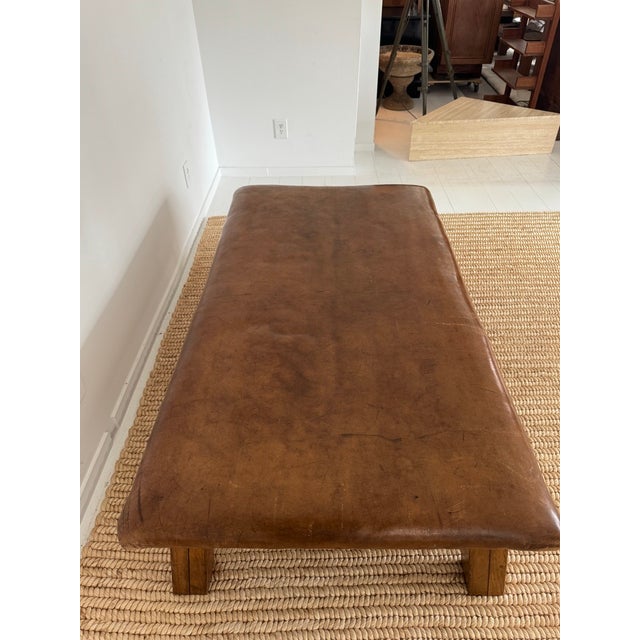 Oversized Vintage Leather and Wood Gym Bench For Sale - Image 10 of 18