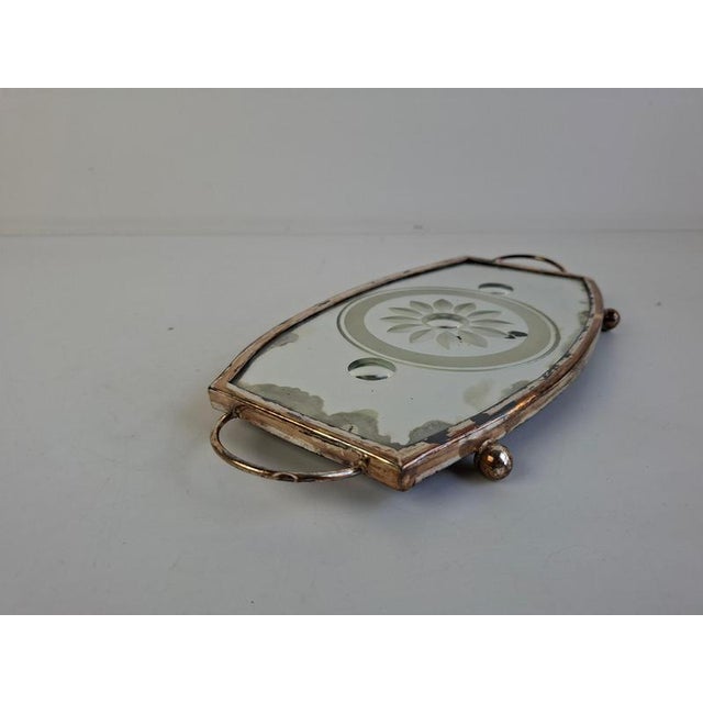 Vintage Art Deco Mirrored Glass Serving Tray with Floral Motif, Central Europe, 1930 For Sale - Image 12 of 16