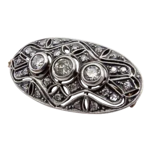 Victorian Diamond Silver Front Gold Backed Oval Brooch or Pendant