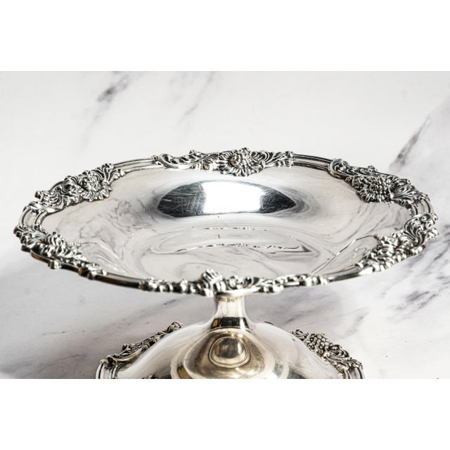 Traditional Elegant Sterling Silver Antique Tazza Pedestal Centerpiece Bowl Floral Repoussé Pattern Traditional Home Decor For Sale - Image 3 of 12