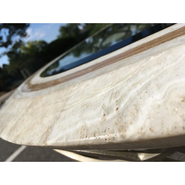 Maitland - Smith Regency Maitland-Smith Tessellated Stone and Scrolled Iron Coffee Table With Leaded Glass For Sale - Image 4 of 13