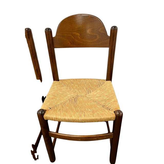 Wood Set of 4 Vintage 1970’s Attributed to Hank Lowenstein "Padova" Italian Rush Seat Dining Chairs For Sale - Image 7 of 13