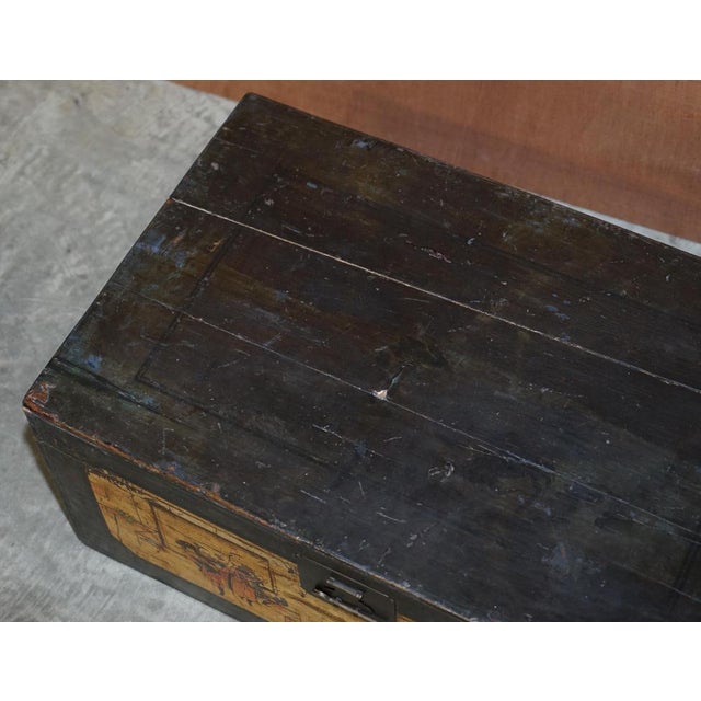 Wood Vintage Hand-Painted Trunk or Chest with Immortals and Buildings Decor For Sale - Image 7 of 17