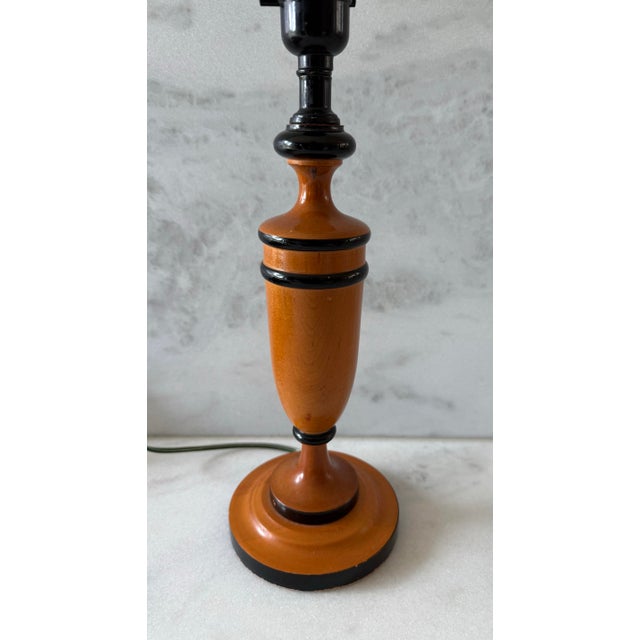 English Turned Wood Table Lamp With Black Banding Detail For Sale - Image 3 of 9