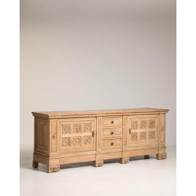 1970s Carved Brutalist Oak Buffet For Sale - Image 11 of 14