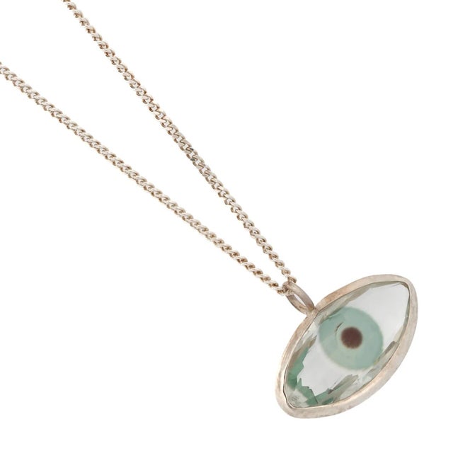 Early 21st Century Green Evil Eye Pendant Positive Energy Sterling Silver Chain Necklace For Sale - Image 5 of 8